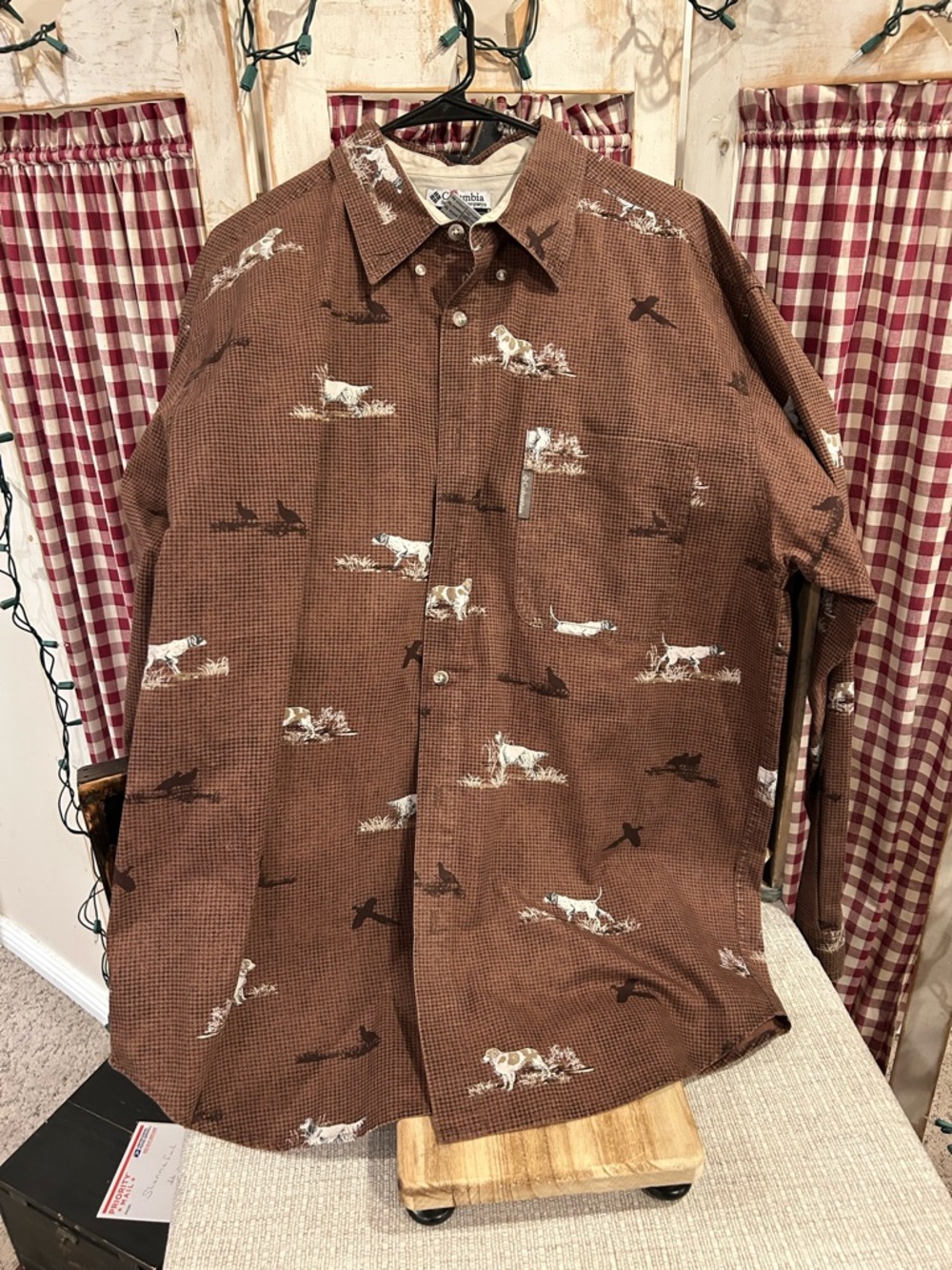 Columbia Brown Printed Hunting-Scene Button-Down Shirt